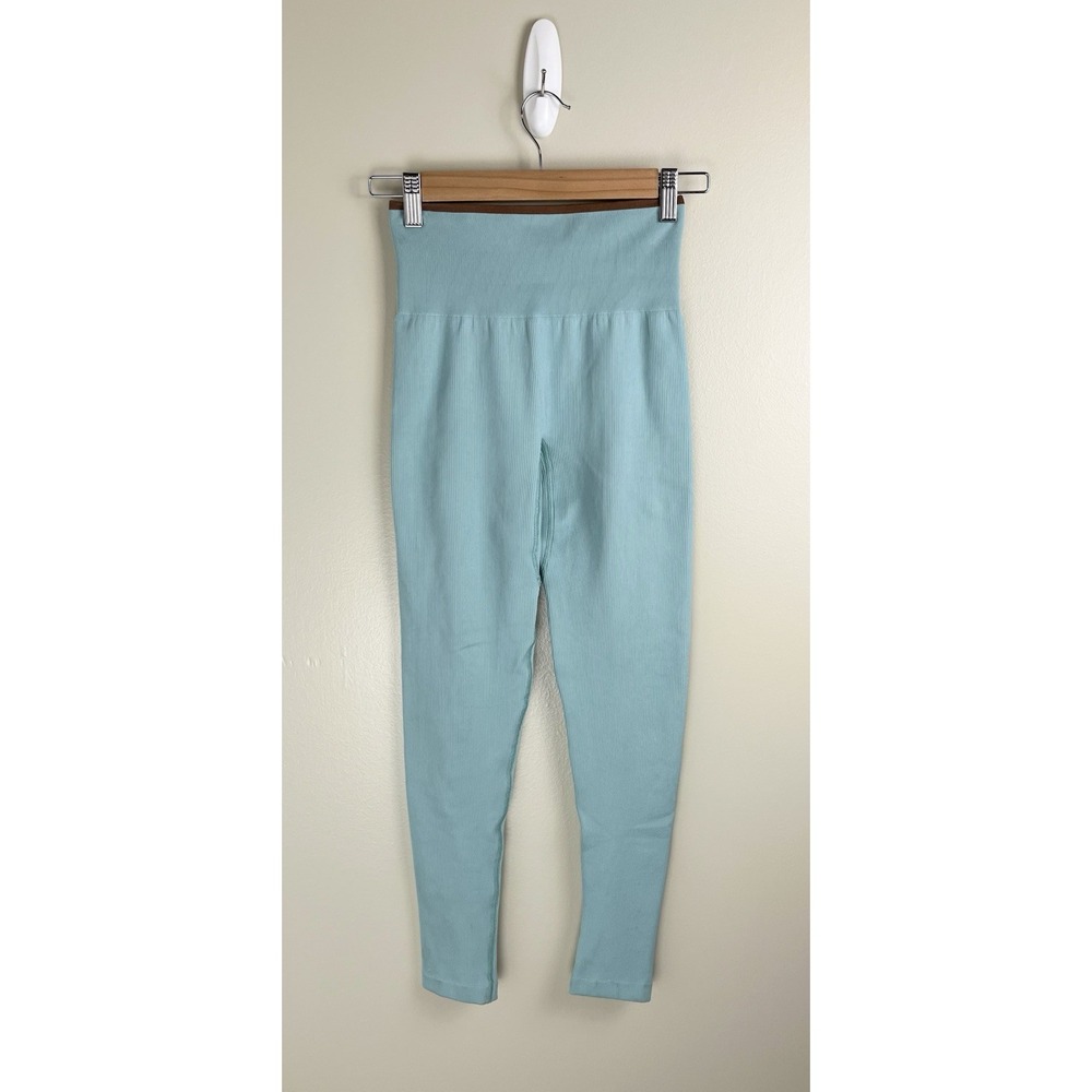 Outdoor Voices Women's Seamless‎ Rib 7/8 Leggings Sz XS Storm Sage Green Pull-On